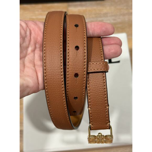 Loewe Anagram Pebble Belt Brown Leather Gold Tone Size 85 New in Box 2cm main image 5